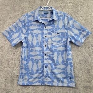 CARIBBEAN JOE Hawaiian Shirt Fish Button Up Blue Men's Size Small Short Sleeve